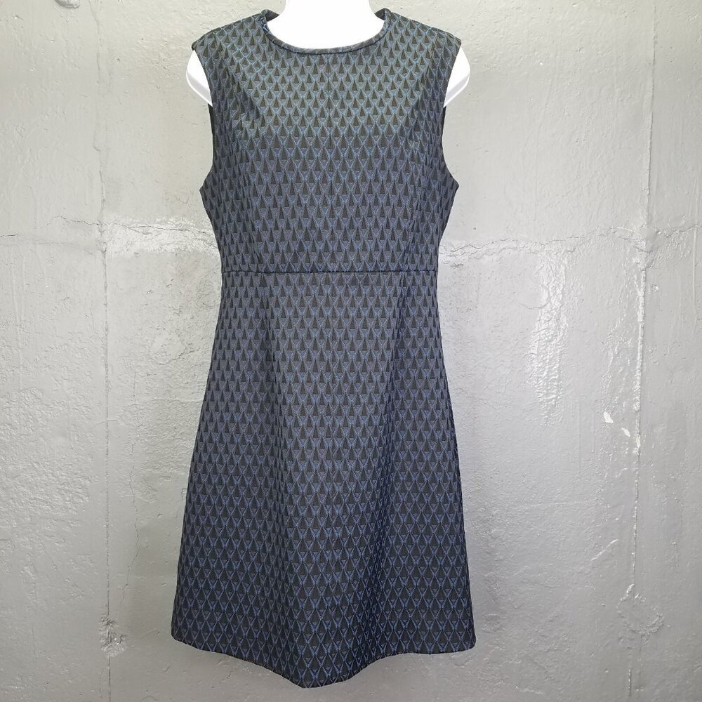 Diane Von Furstenberg Madyson Shift Dress 8 Blue Black Diamond Sleeveless Zip Up
